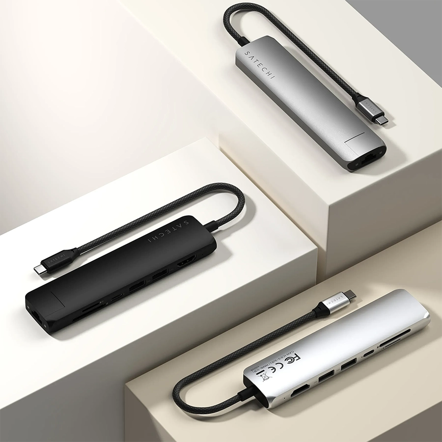 Hub USB-C Satechi Slim 7 in 1 (Ethernet, HDMI 4K, Sạc USB-C PD 100W, 2 x USB-A, SD, Micro)