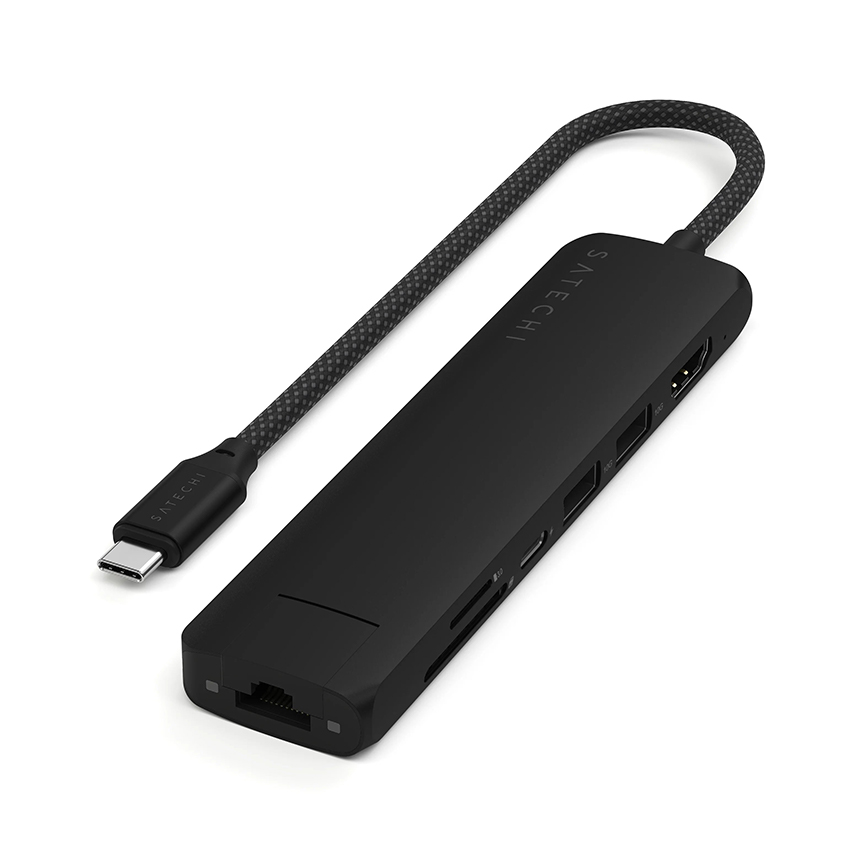 Hub USB-C Satechi Slim 7 in 1 (Ethernet, HDMI 4K, Sạc USB-C PD 100W, 2 x USB-A, SD, Micro)