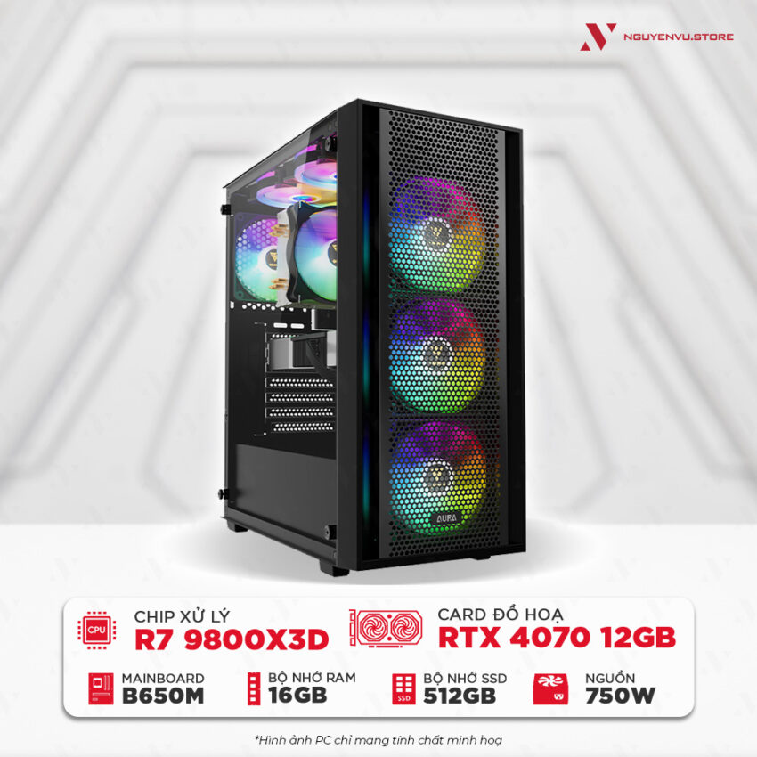 Bộ PC gaming Ryzen 7 9800X3D RTX 4070 Giá tốt