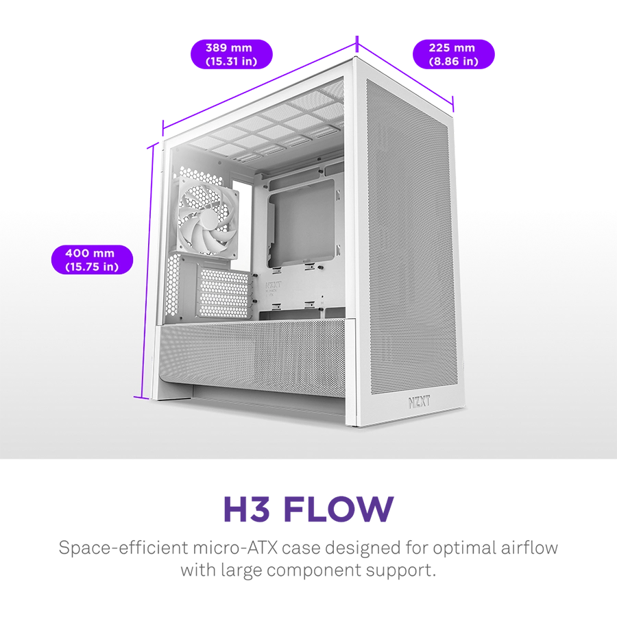 Vỏ Case NZXT H3 FLOW Micro-ATX Trắng | Đen (Sẵn 1 Fan)