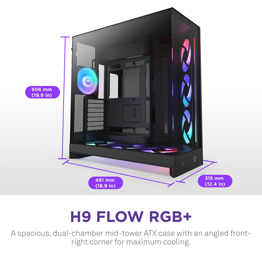 Vỏ Case NZXT H9 Flow RGB Plus Mid-Tower ( Trắng/ Đen )