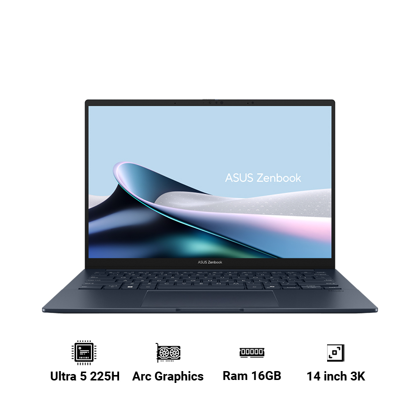 Laptop AI ASUS Zenbook 14 Oled UX3405CA-PZ187WS (Ultra 5 225H | 16GB RAM | 512GB SSD | Intel Arc Graphics | 14" 3K | Win 11 | Xanh)