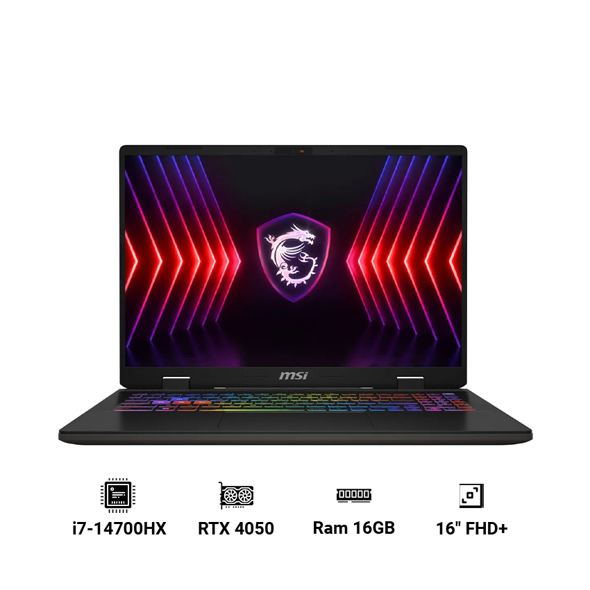 Laptop MSI Sword 16 HX B14VEKG-459VN (i7-14700HX | 16GB | 1TB | GeForce RTX™ 4050 6GB | 16' FHD+ 144Hz | Win 11)