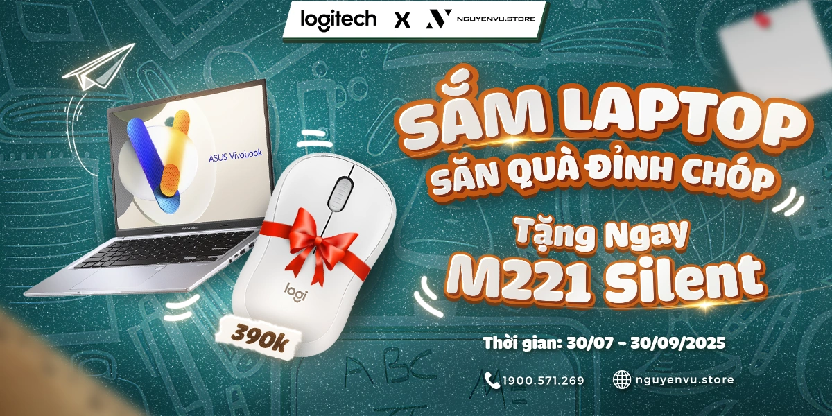 [Logitech X Nguyễn Vũ] Tặng ngay Logitech M221 Silent khi mua laptop bất kỳ