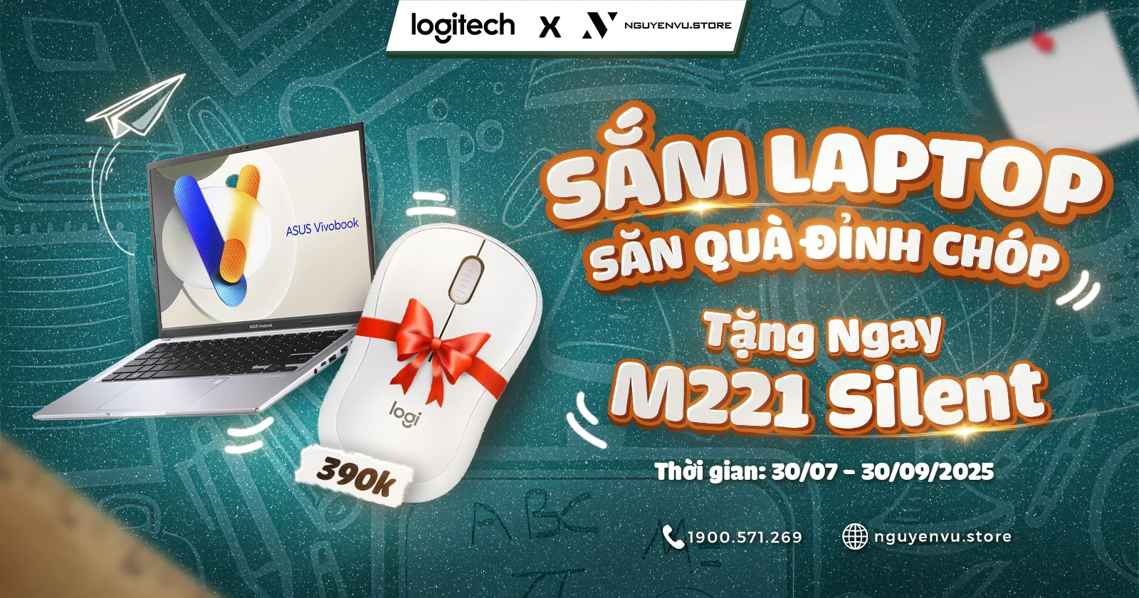 [Logitech X Nguyễn Vũ] Tặng ngay Logitech M221 Silent khi mua laptop bất kỳ