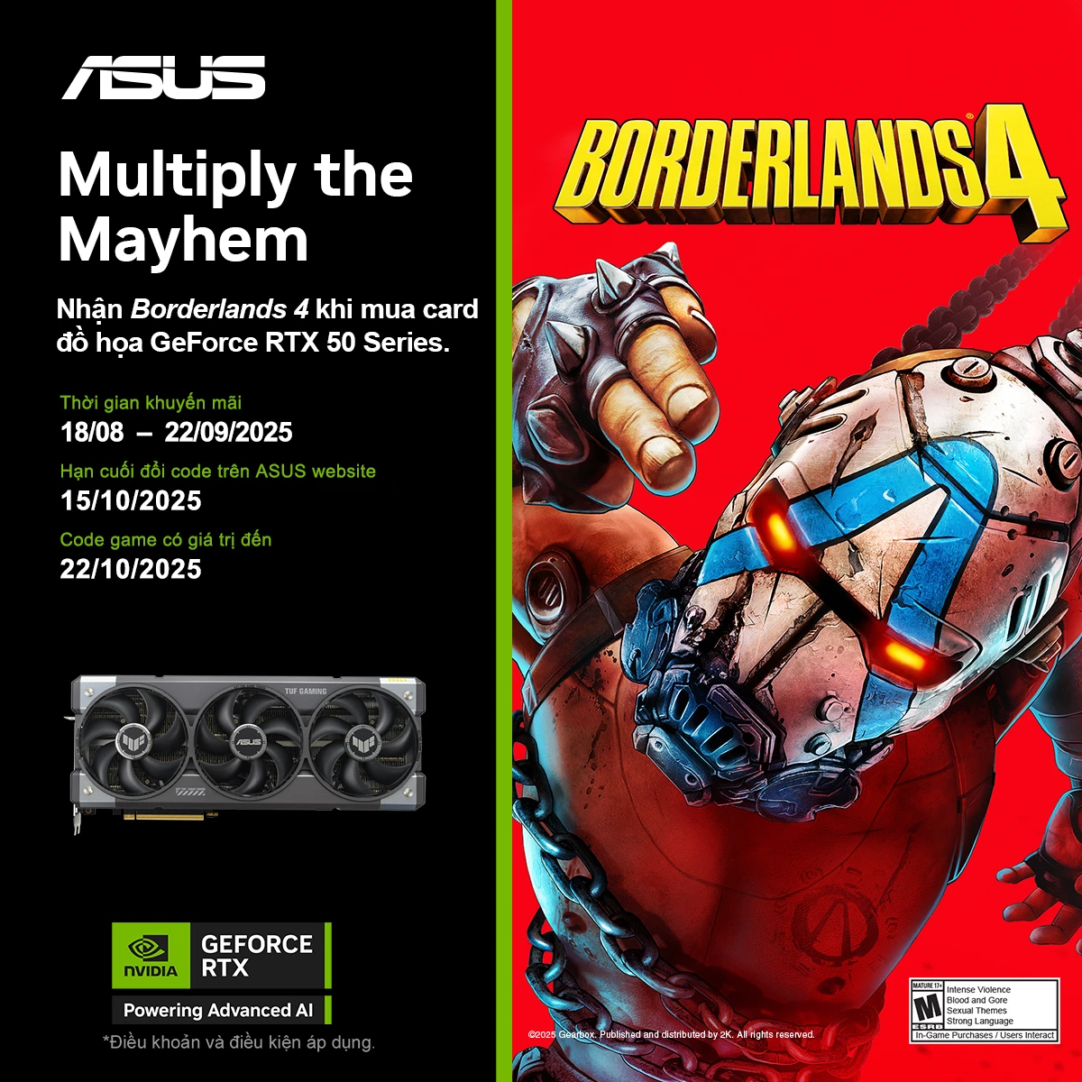 Mua ASUS GeForce RTX 50 Series Tặng Code Game Borderlands 4
