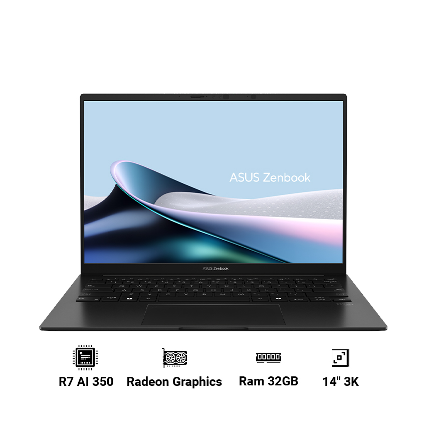 Laptop AI ASUS Zenbook 14 UM3406KA-PP590WS (Ryzen AI 7 350 | 32GB RAM | 1TB SSD | AMD Radeon Graphics | 14" 3K | Win 11 | Đen)