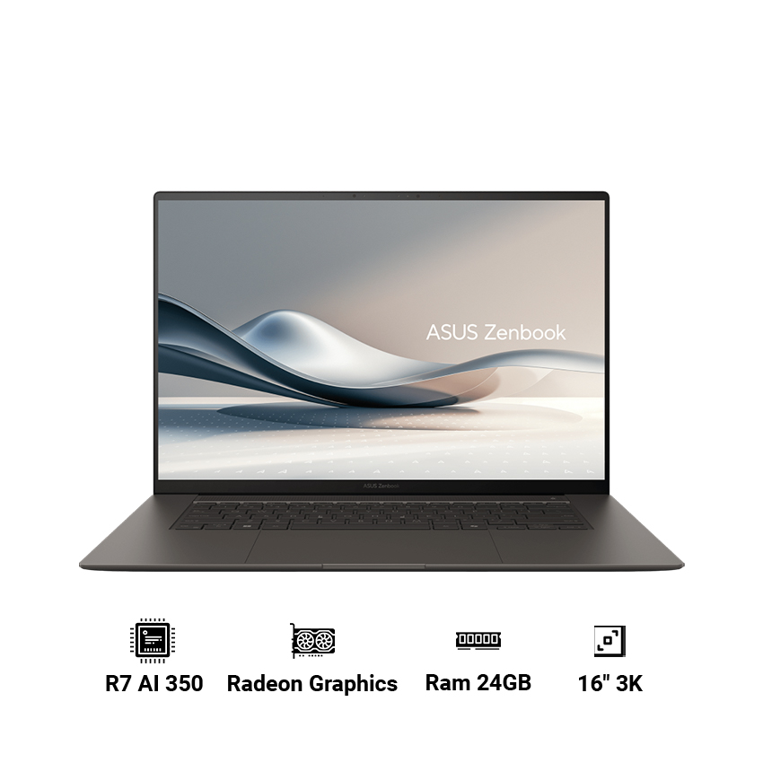Laptop AI ASUS Zenbook S16 UM5606KA-RK113WS (Ryzen AI 7 350 | 24GB RAM | 1TB SSD | AMD Radeon Graphics | 16" 3K | Win 11 | Xám Zumaia Gray)
