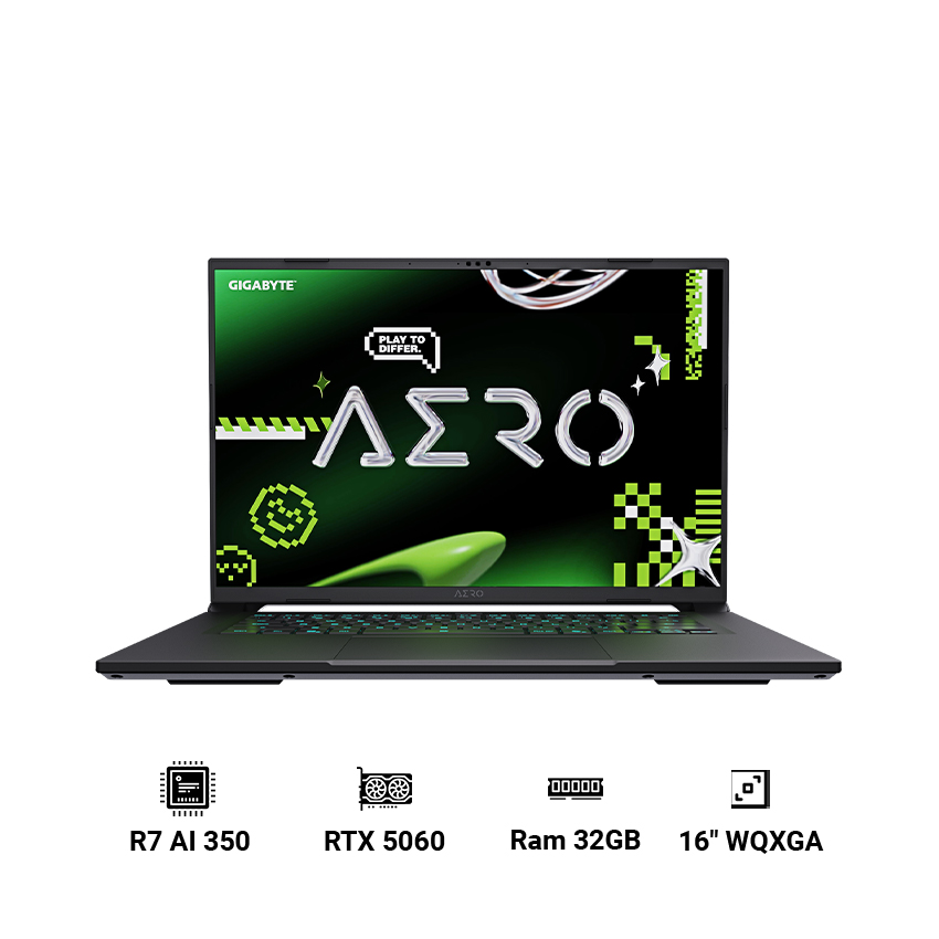 Laptop Gigabyte AERO X16 X161VH93VNC64AH (AMD Ryzen Al 7 350 | 32GB RAM | 1TB SSD | RTX 5060 8GB | 16" WQXGA 165Hz | Win 11| Đen)