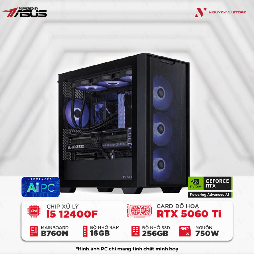 Máy tính chơi game NVS Intel i5-12400F RTX 5060 Ti 16GB Powered by ASUS