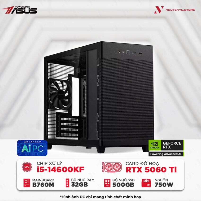 Máy tính chơi game NVS Intel i5-14600KF RTX 5060 Ti 16GB Powered by ASUS