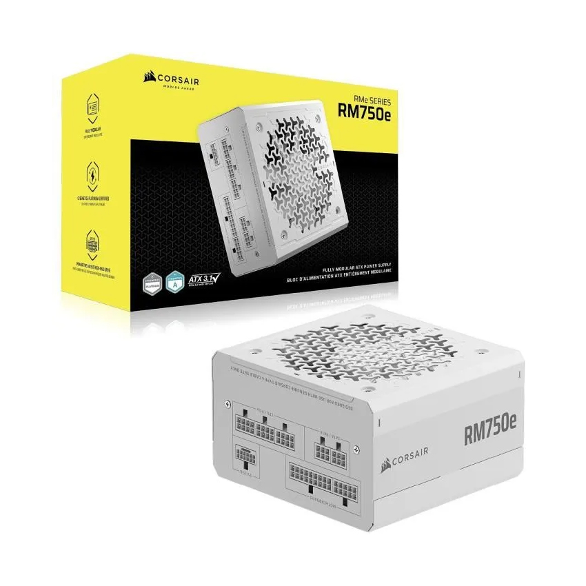 Nguồn máy tính Corsair RM750e 750W White ATX 3.1 Cybenetics Gold - Full Modular (CP-9020292-NA)