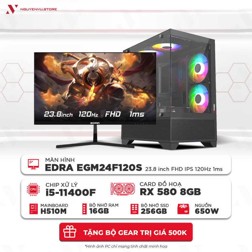 Full bộ PC gaming giá rẻ i5 11400F RX580
