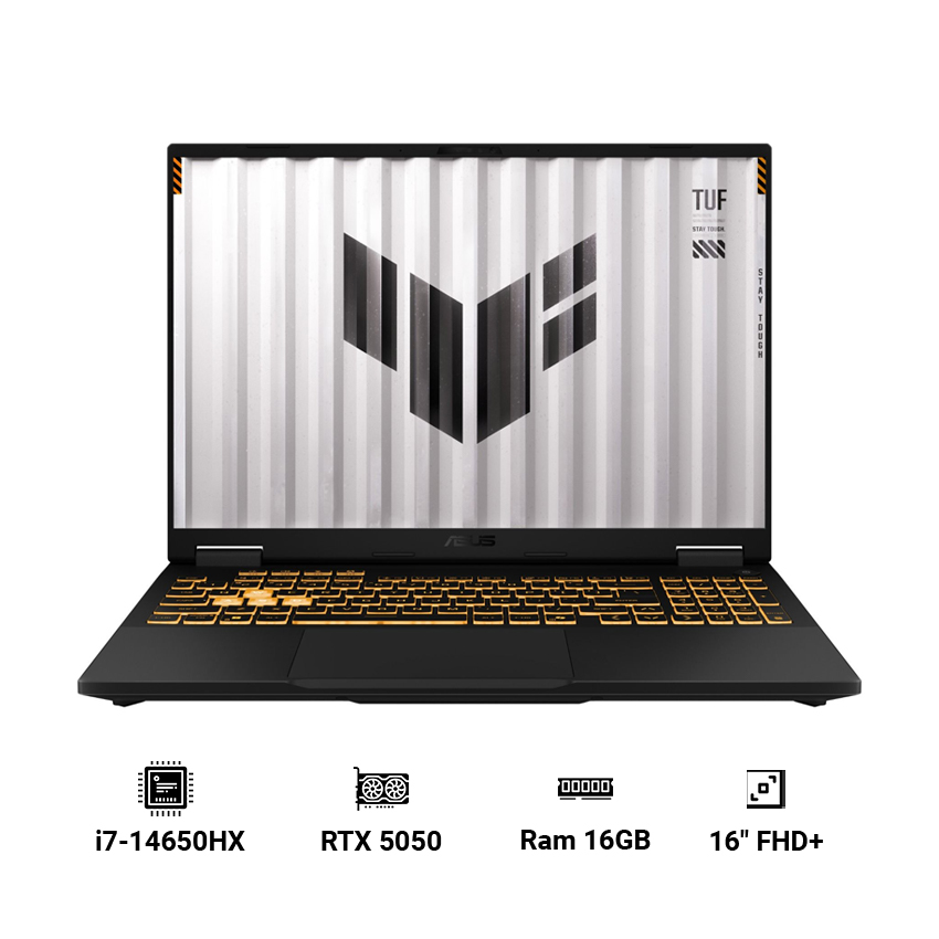 Laptop ASUS TUF Gaming F16 FX608JHR-RV037W (Intel Core i7-14650HX | 16GB DDR5 | 1TB SSD | RTX 5050 | 16″ FHD+ | Windows 11 Home | Đen)