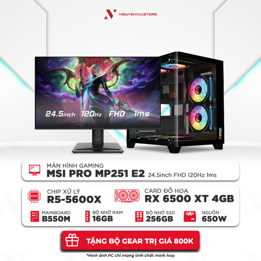 Full bộ pc gaming ryzen 5 5600X RX 6500XT