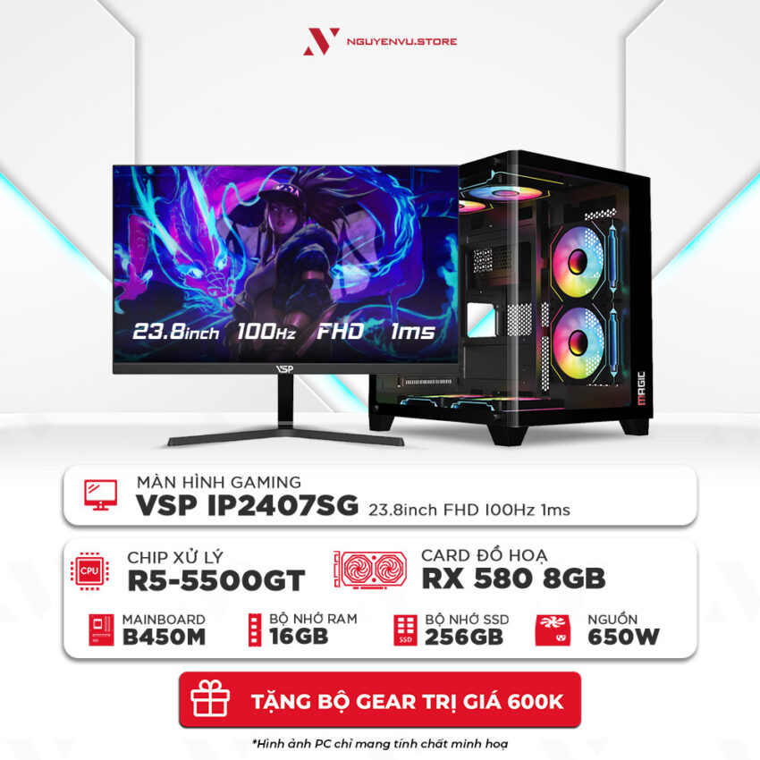 Full bộ PC ryzen 5 5500GT RT 580