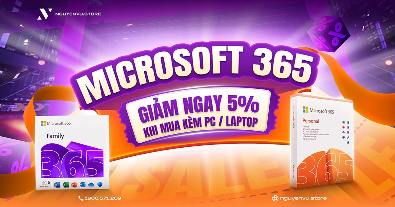 Phần mềm Microsoft 365 giảm 5% khi mua kèm PC Laptop | Nguyễn Vũ Store