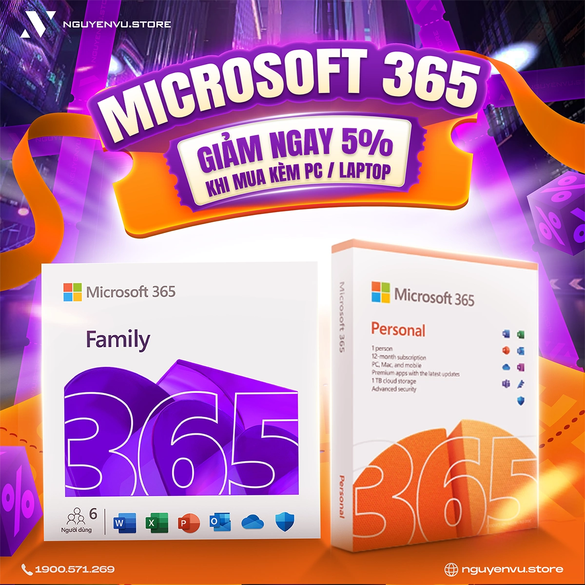 Phần mềm Microsoft 365 giảm 5% khi mua kèm PC Laptop | Nguyễn Vũ Store