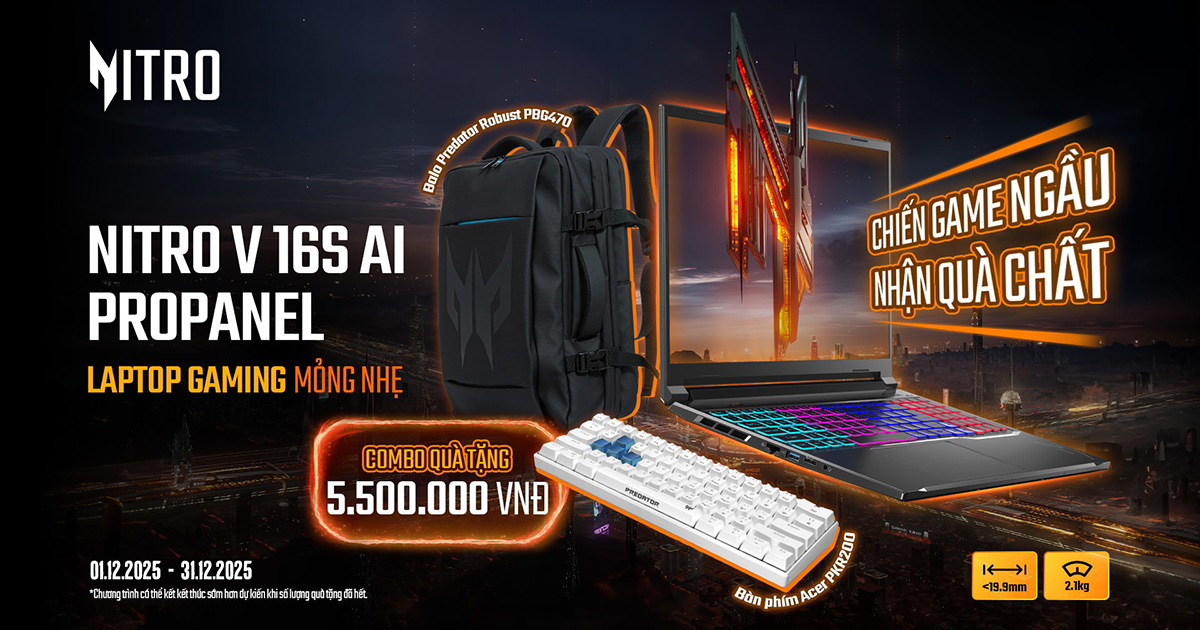 Mua laptop gaming Acer Nitro V 16S nhận quà tặng trị giá 5.500.000đ | Nguyễn Vũ Store