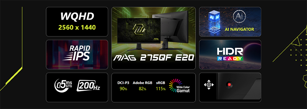 Màn Hình Gaming MSI MAG 275QF E20 | 27 Inch, 2K, WQHD, IPS, 200Hz, 0.5ms, Phẳng