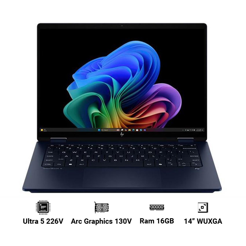 Laptop HP OmniBook X Flip 14-fm0088TU BZ7Q2PA (Intel Ultra 5 226V | 16GB | 512GB | Intel Arc Graphics 130V | 14 inch WUXGA | Win 11 | Xanh)