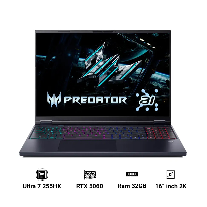 Laptop Gaming Acer Predator Helios Neo 16 AI PHN16-73-757W (Ultra 7 255HX | 32GB | 1TB | RTX 5060 8GB | 16" 2K | Win 11 Home SL)