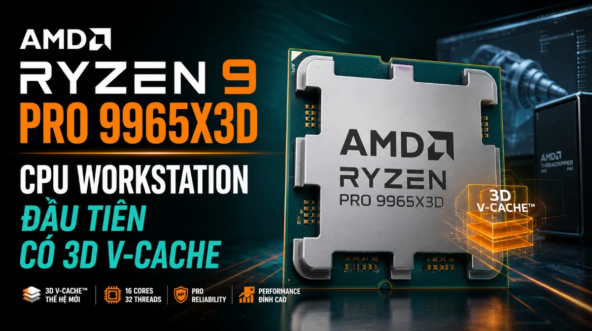AMD Ra Mắt Ryzen 9 PRO 9965X3D: CPU Workstation Đầu Tiên Tích Hợp 3D V-Cache, Hiệu Năng Vượt Trội Cho Doanh Nghiệp