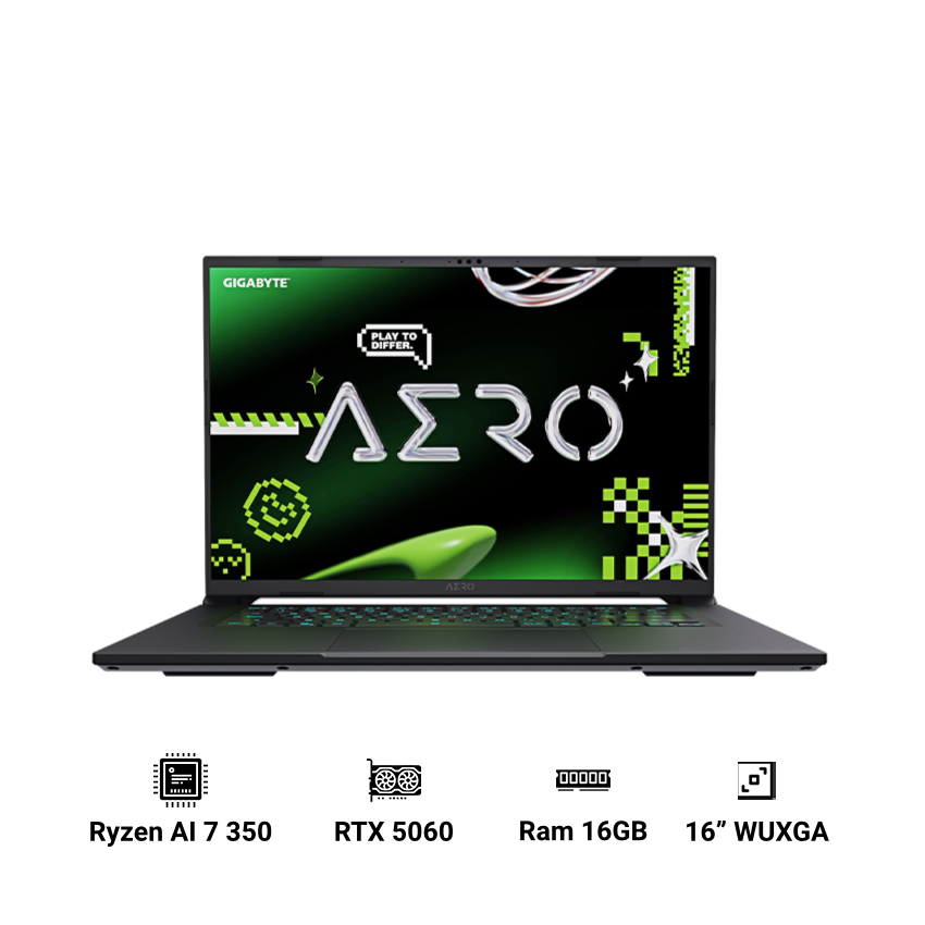 Laptop Gigabyte AERO X16 1VH93MY894AH (AMD Ryzen Al 7 350 | 16GB RAM | 1TB SSD | RTX 5060 8GB | 16" WQXGA 165Hz | Win 11| Đen)