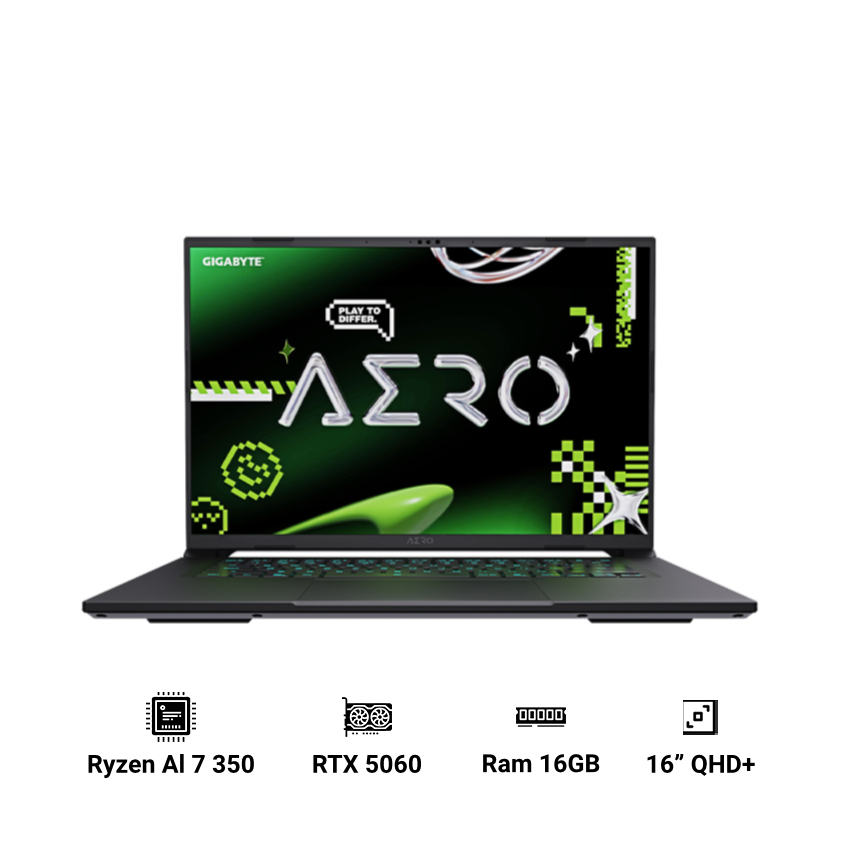 Laptop Gigabyte AERO X16 1VH93VNC94AH (AMD Ryzen Al 7 350 | 16GB RAM | 1TB SSD | RTX 5060 8GB | 16" QHD+ 165Hz | Win 11| Đen)