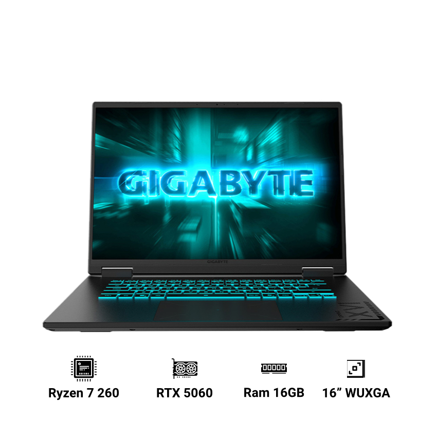 Laptop Gigabyte Gaming A16 3VHK3VN893SH (AMD Ryzen 7 260 | 16GB RAM | 512GB SSD | RTX 5060 | 16" WUXGA 165Hz | Win 11 | Đen)