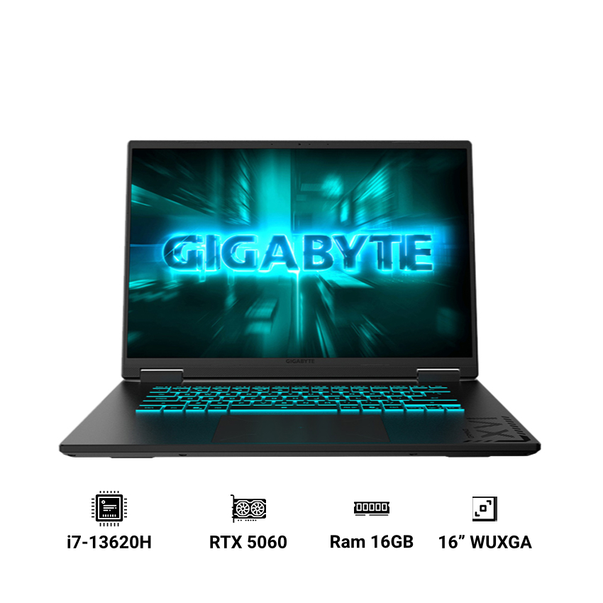 Laptop Gigabyte Gaming A16 CVHI3MY893SH (Intel Core i7-13620H | 16GB RAM | 512GB SSD | RTX 5060 8GB | 16" WUXGA 165Hz | Win 11 | Đen)