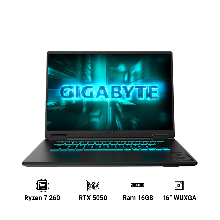 Laptop Gigabyte Gaming A16 GA63H 3THK3VN893SH (AMD Ryzen 7 260 | 16GB RAM | 512GB SSD | RTX 5050 | 16" WUXGA 165Hz | Win 11 | Đen)