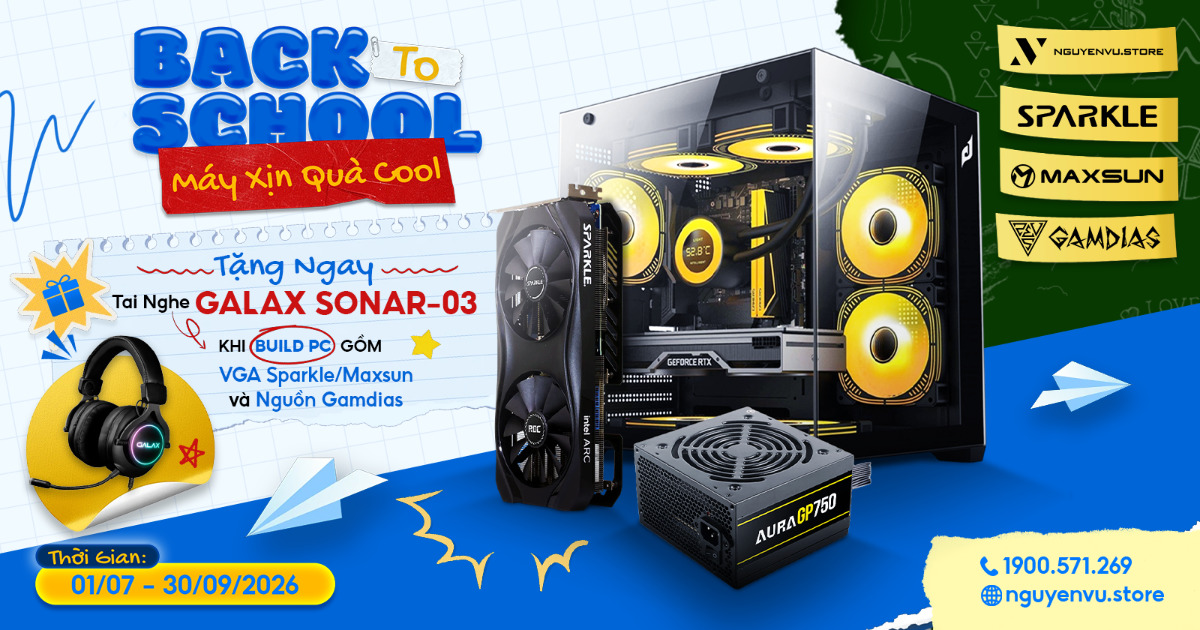 Build PC gồm VGA Sparkle/Maxsun và nguồn Gamdias, tặng ngay 01 tai nghe Galax Sonar-03 | Nguyễn Vũ Store