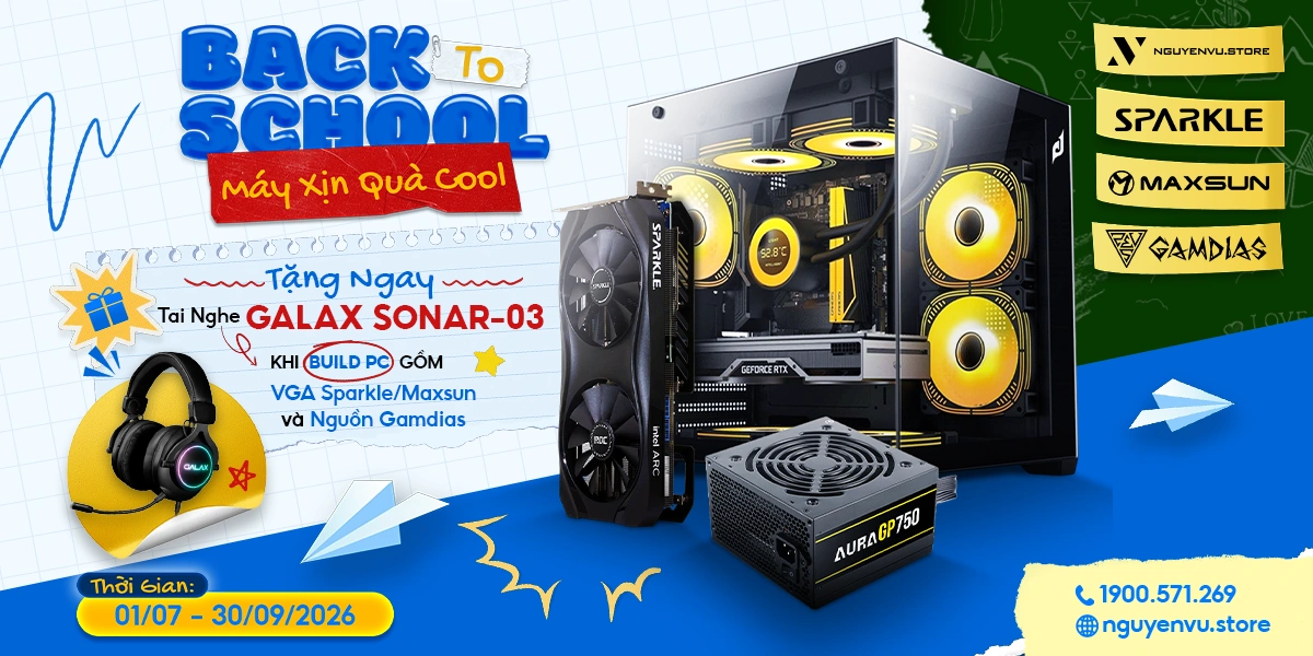 Build PC gồm VGA Sparkle/Maxsun và nguồn Gamdias, tặng ngay 01 tai nghe Galax Sonar-03 | Nguyễn Vũ Store