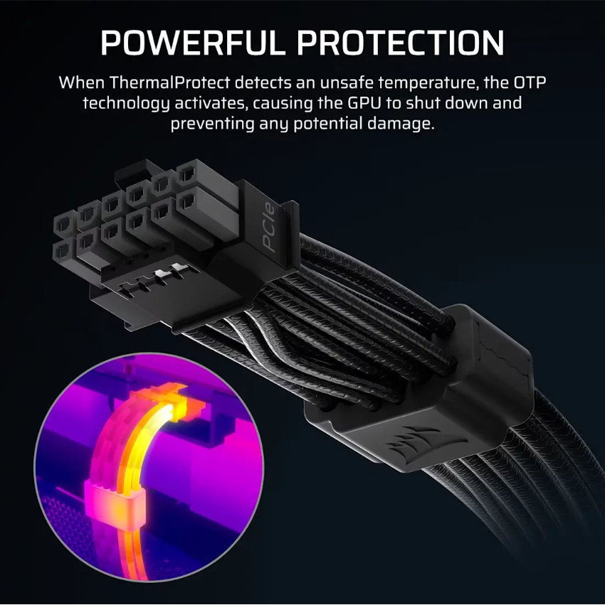 Dây nguồn CORSAIR ThermalProtect PCIe 5.1 600W 12V-2x6 (CP-8920472) (Black) - Ảnh 2