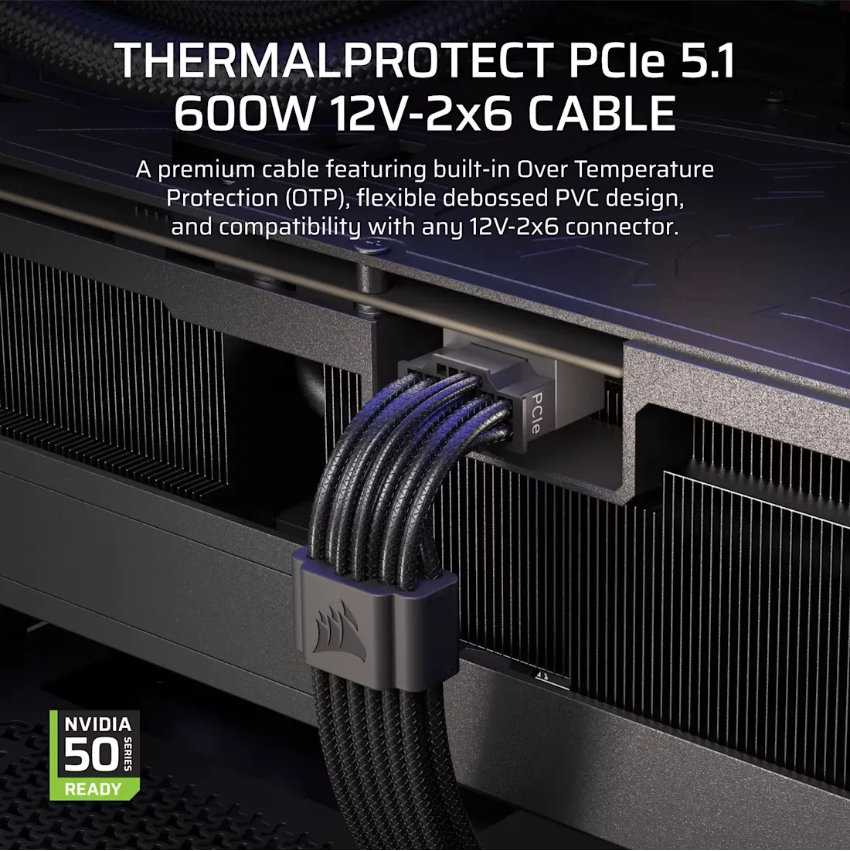 Dây nguồn CORSAIR ThermalProtect PCIe 5.1 600W 12V-2x6 (CP-8920472) (Black) - Ảnh 4